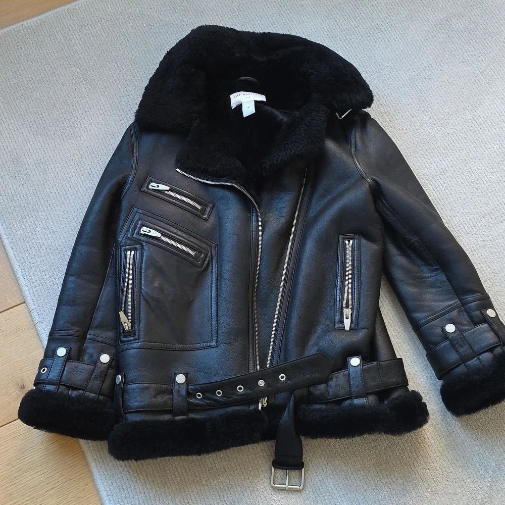 The Arrivals Women's Black Leather And Sherling Jacket,black Size Medium - Picture 4 of 8